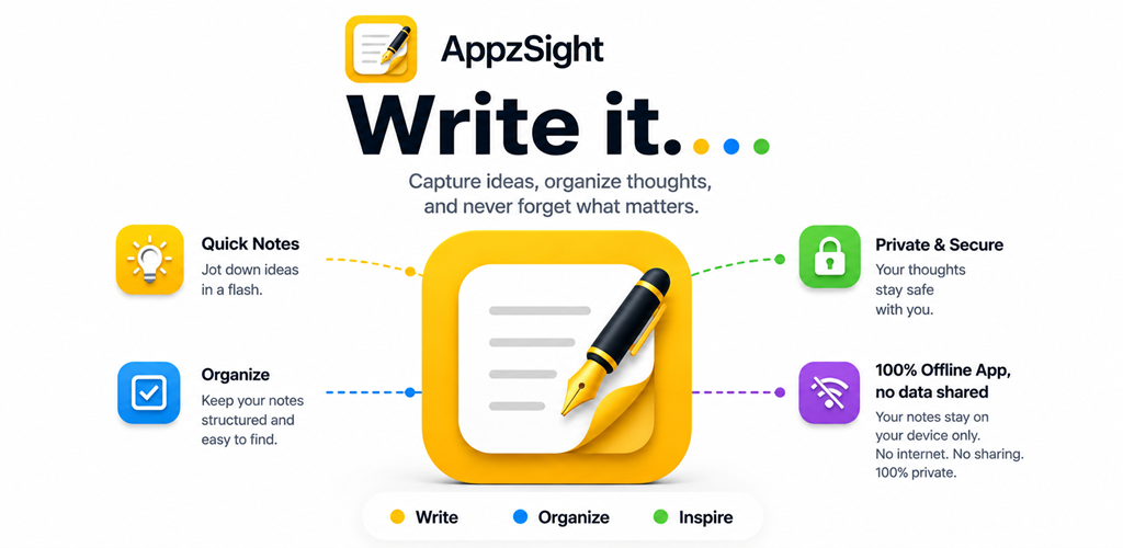 Write it — quick notes, organize, private & secure, 100% offline
